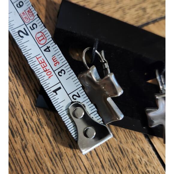 Silver Chunky Cross Hugger Dangle Earrings Block Style Christian - Picture 7 of 8